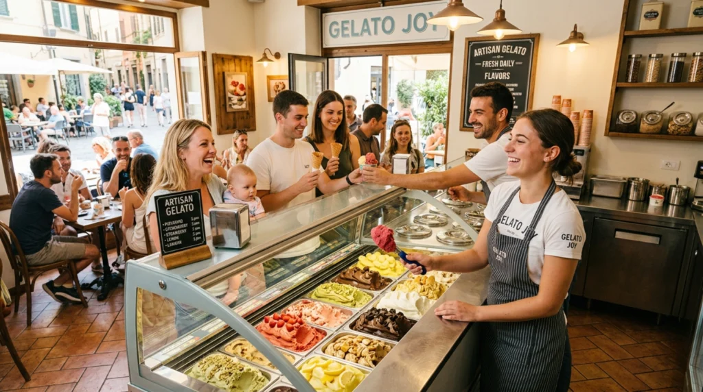 Lively Gelato Shop Smiles